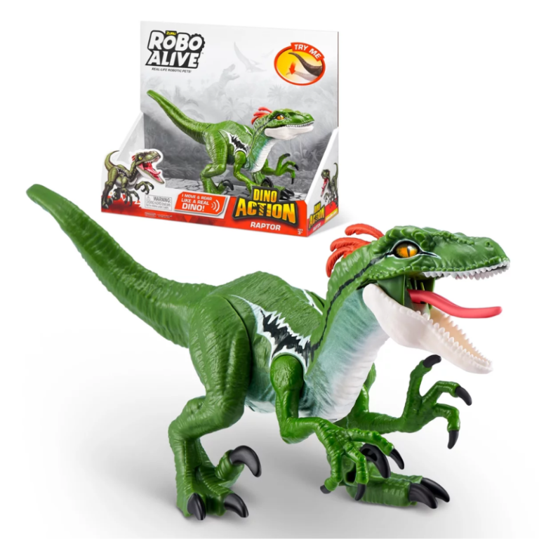 ROBO ALIVE Dino Action Raptor – Dinosaure Robotique Qui Marche, Mord Et Rugit – Jouet à Piles ZURU – Mouvements Réalistes – Dès 3 Ans