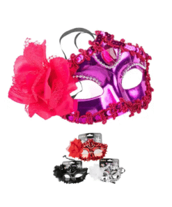Antifaz de fiesta con flor colores aleatorios Pack 15 unidades