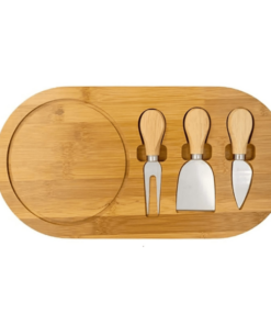 Tabla De Quesos De Bambú Ovalada Con 3 Cuchillos