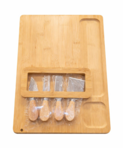Tabla De Quesos De Bambú Rectangular Con 4 Cuchillos