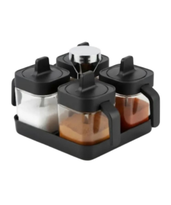 Set 4 Especieros de Vidrio con Cuchara – Condimenteros Negros